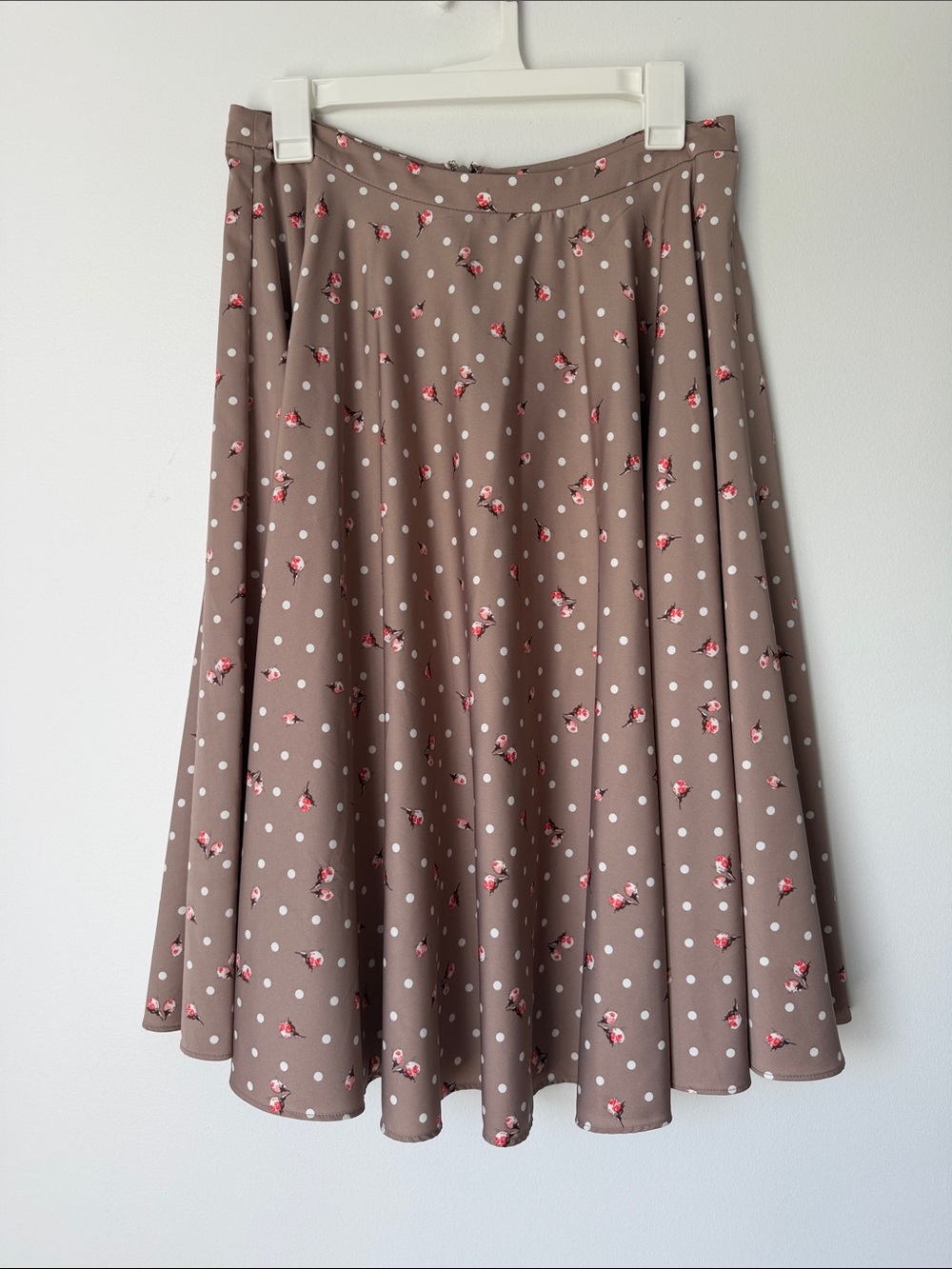 eva mendes for New York & Company Taupe Polka Dot Floral Skater Skirt